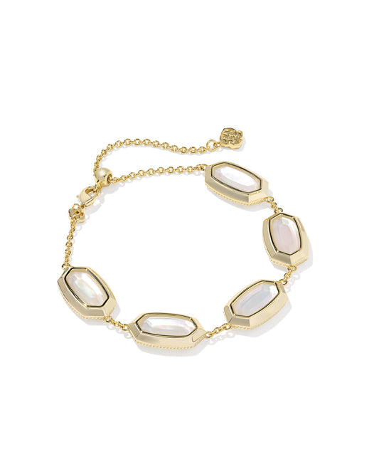 Elaina Bezel Delicate Chain Bracelet Gold Ivory MOP