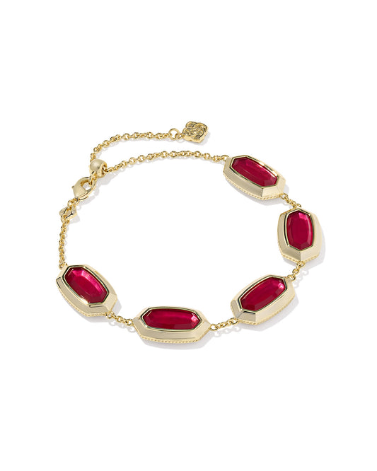 Elaina Bezel Delicate Chain Bracelet Gold Carmine Red Illusion