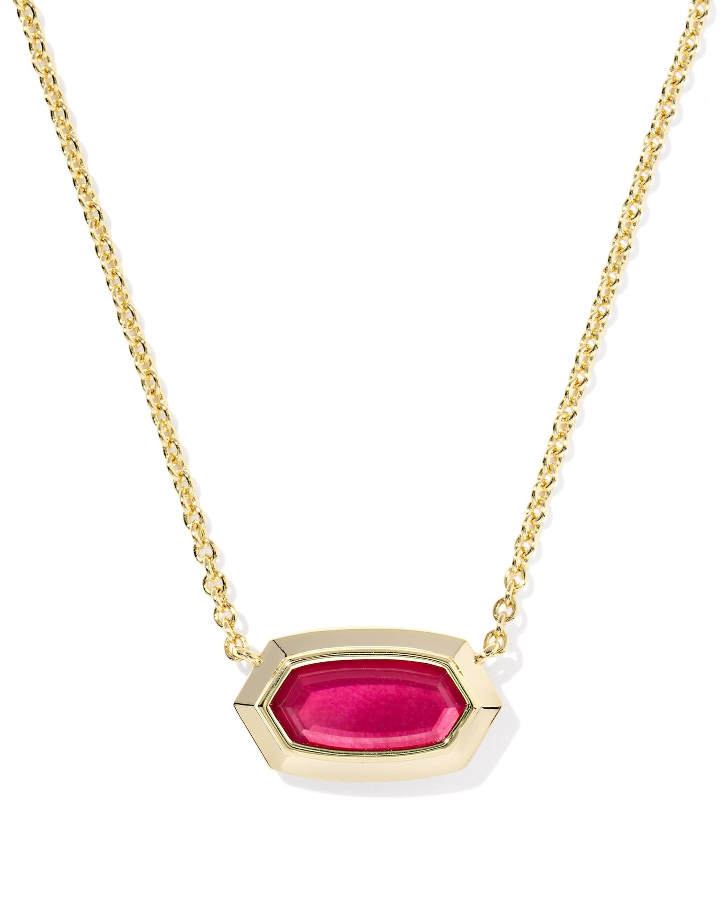 Elisa Bezel Short Pendant Necklace Gold Carmine Red Illusion