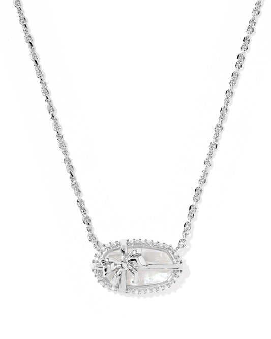 Elisa Bow Short Pendant Necklace Silver Iri Crystal Ivory Illusion