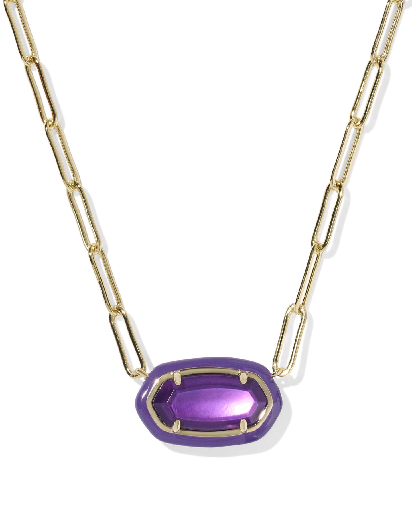 Elisa Enamel Frame Paperclip Necklace Gold Purple MOP