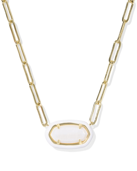 Elisa Enamel Frame Paperclip Necklace Gold White MOP