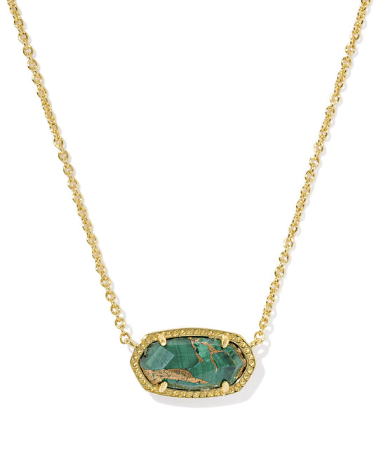 Elisa Pendant Necklace Gold Bronze Veined Green Malachite