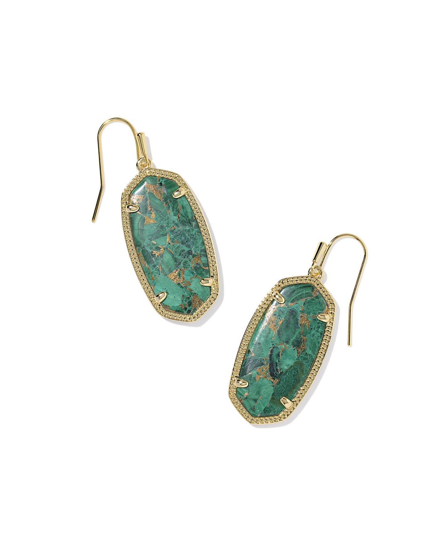 Elle Drop Earrings Gold Bronze Veined Green Malachite