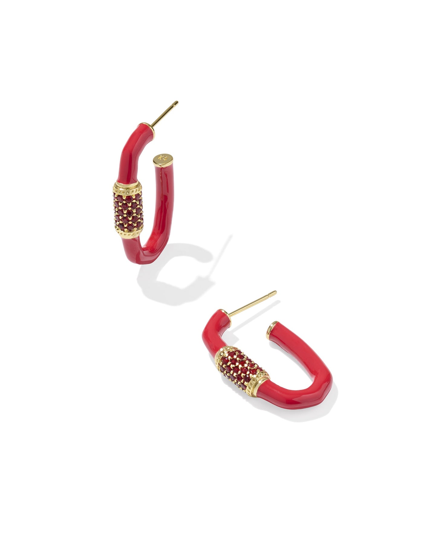 Emery Enamel Hoop Earrings Gold Red Mix