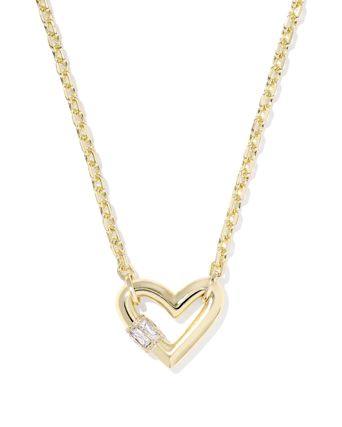 Emery Heart Short Pendant Necklace Gold White CZ