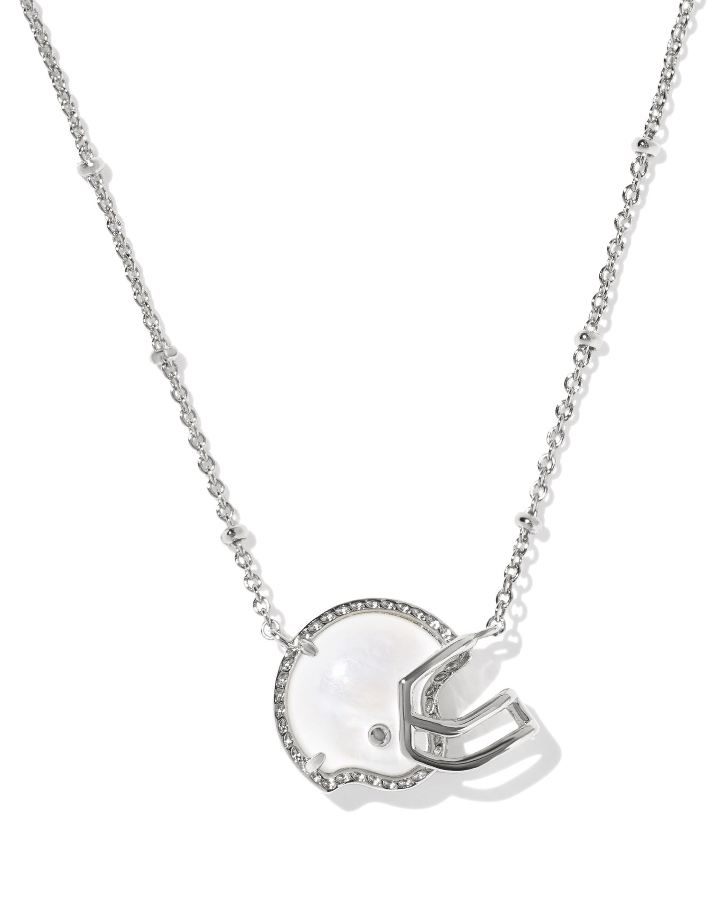 Football Helmet Short Pendant Necklace Silver Ivory MOP