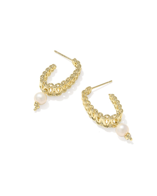 Gabriella Pearl Hoop Earrings Gold Freshwater Cultured Pearl