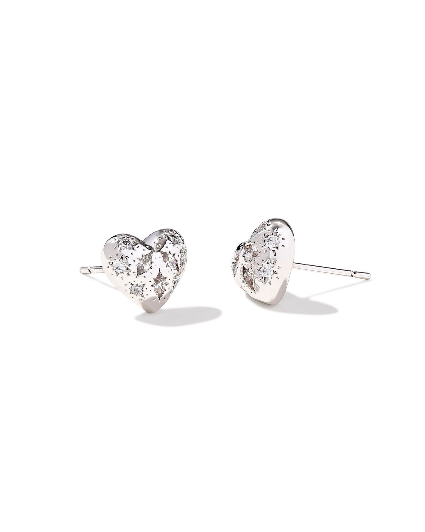 Holland Heart Stud Earrings Silver White Crystal
