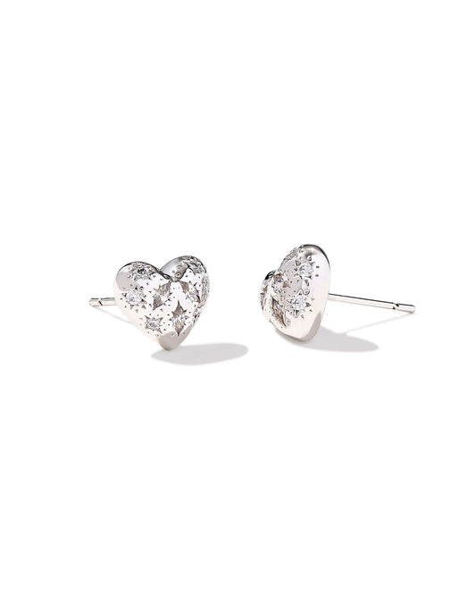 Holland Heart Stud Earrings Silver White Crystal