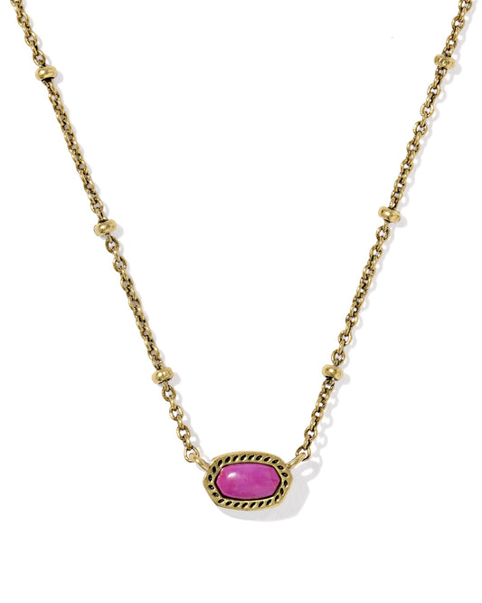 Mini Elisa Satellite Short Pendant Necklace Vintage Gold Dark Fuchsia Variegated Magnesite