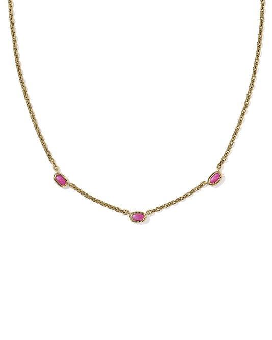 Mini Elisa Three Stone Strand Necklace Vintage Gold Dark Fuchsia Variegated Magnesite