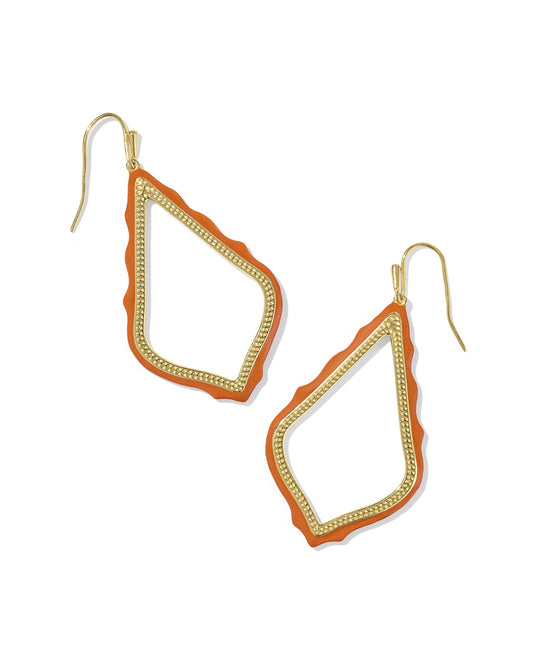 Sophee Enamel Open Frame Earrings Gold Dark Orange