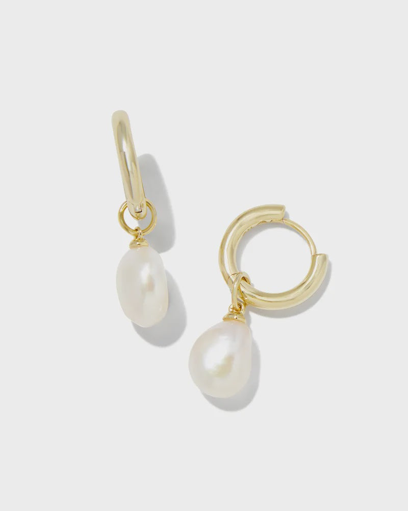Willa Pearl Huggie Earrings Gold White Pearl