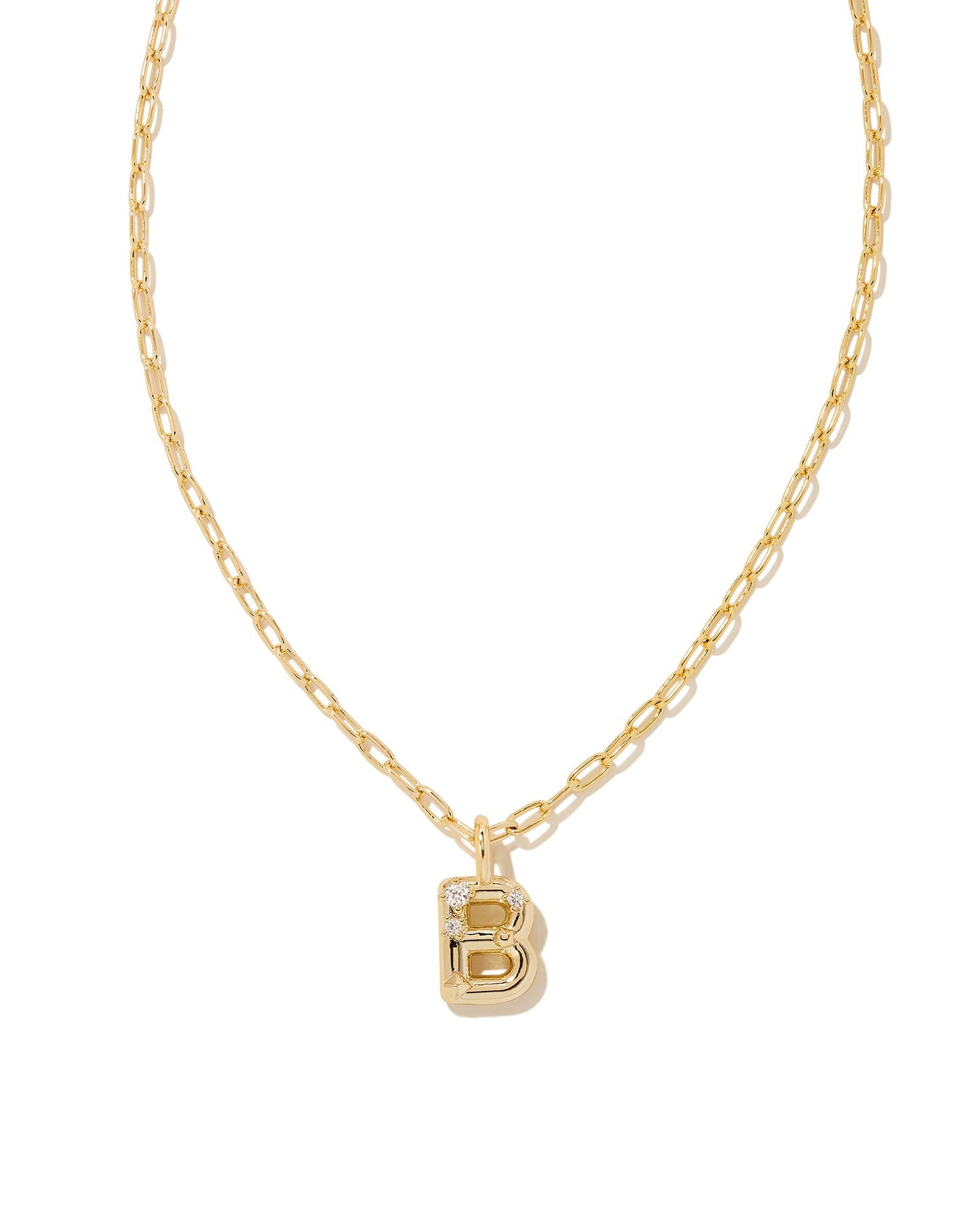 Crystal Letter Short Pendant Necklace Gold White CZ