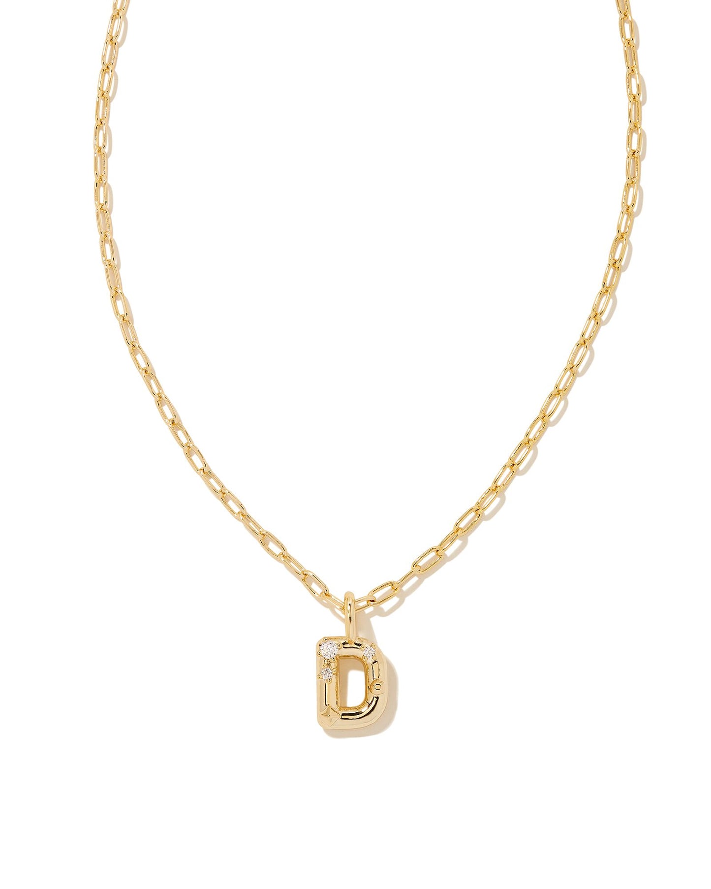 Crystal Letter Short Pendant Necklace Gold White CZ
