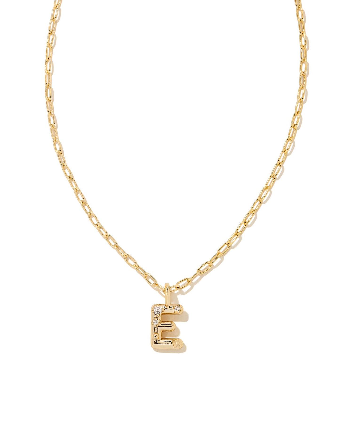 Crystal Letter Short Pendant Necklace Gold White CZ