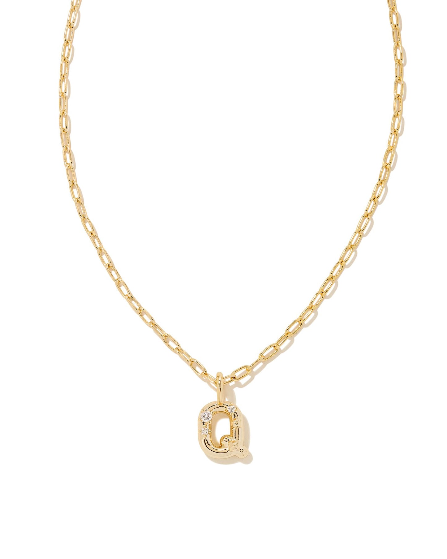 Crystal Letter Short Pendant Necklace Gold White CZ
