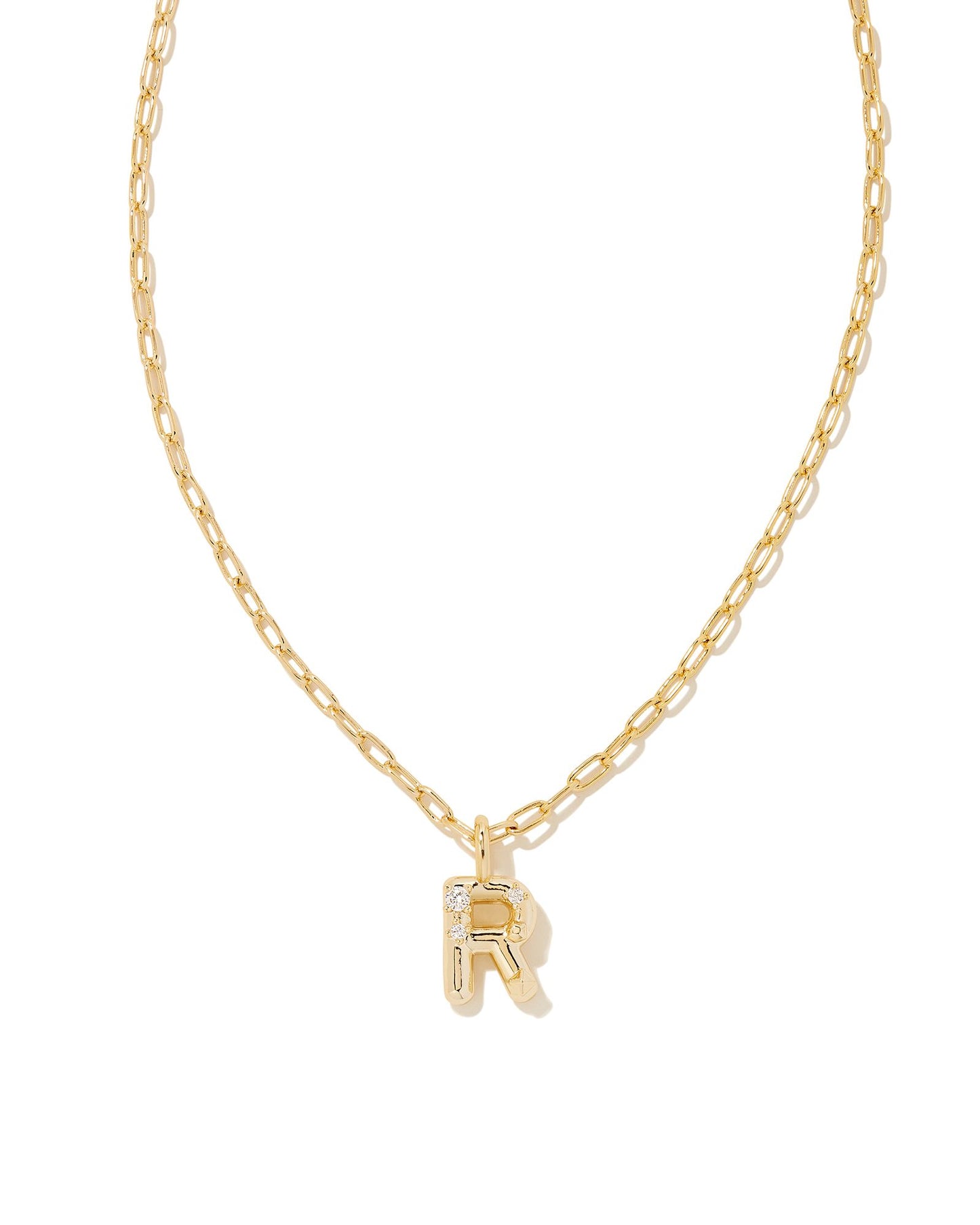 Crystal Letter Short Pendant Necklace Gold White CZ