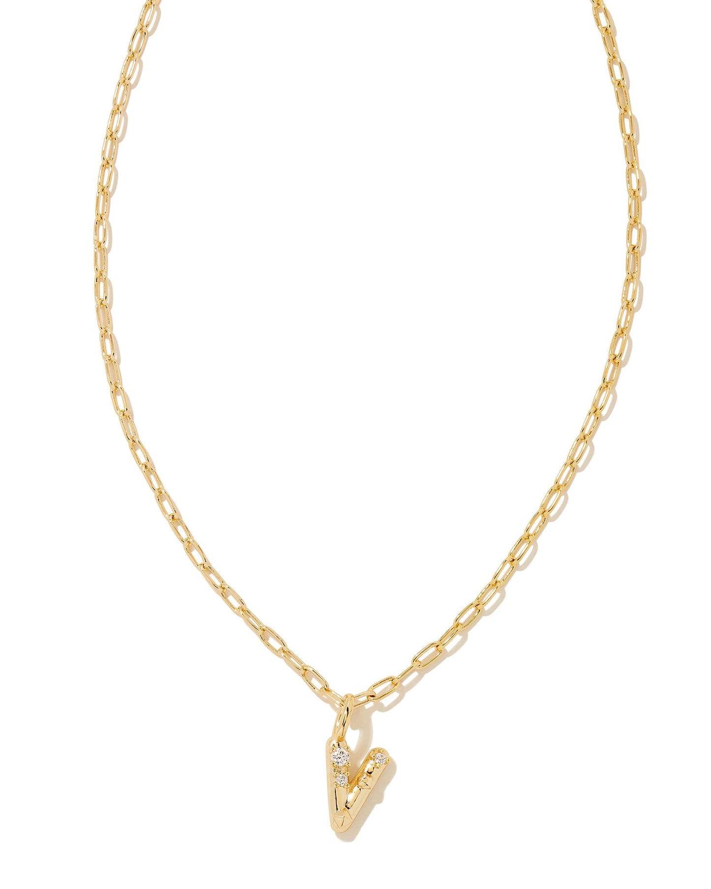Crystal Letter Short Pendant Necklace Gold White CZ