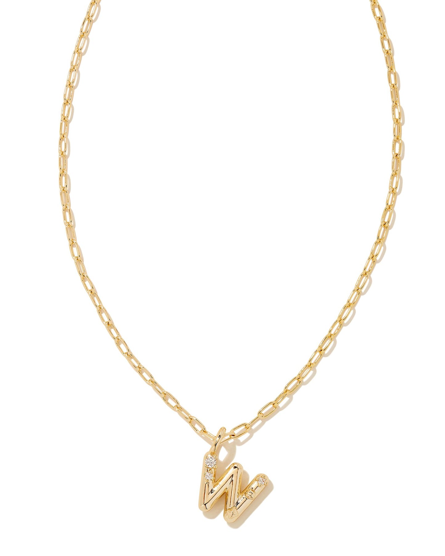 Crystal Letter Short Pendant Necklace Gold White CZ
