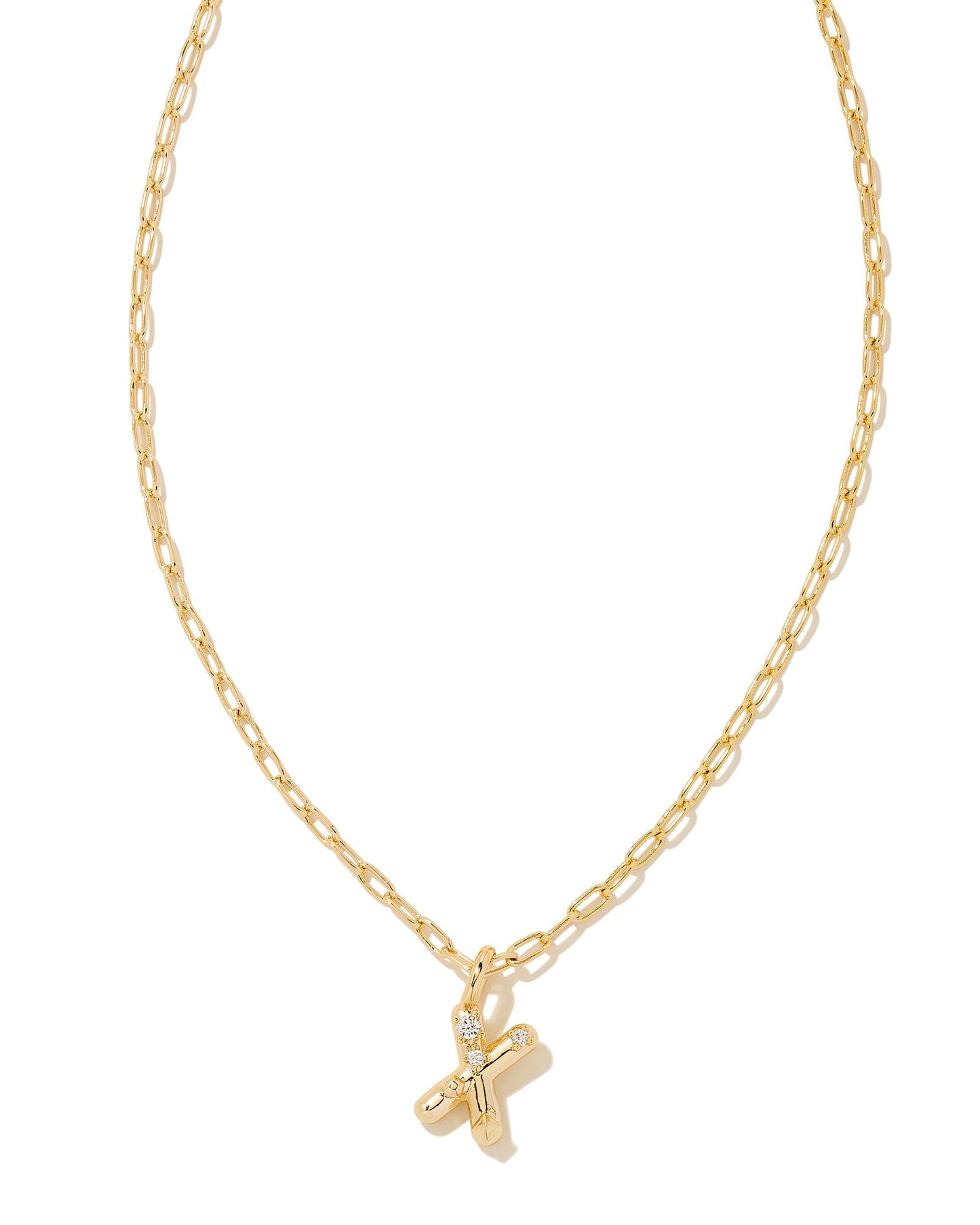 Crystal Letter Short Pendant Necklace Gold White CZ