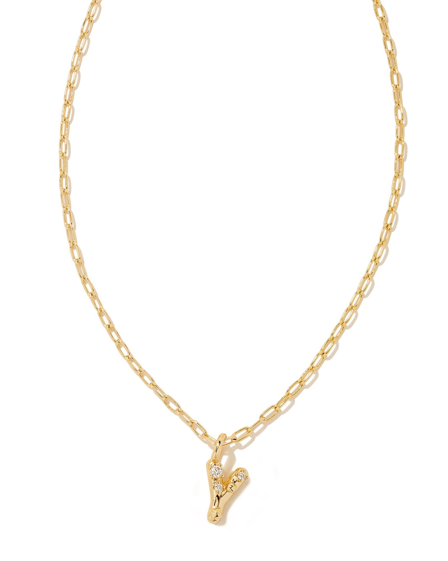 Crystal Letter Short Pendant Necklace Gold White CZ
