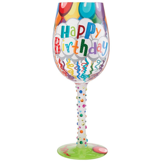 Birthday Streamers Wine Glass