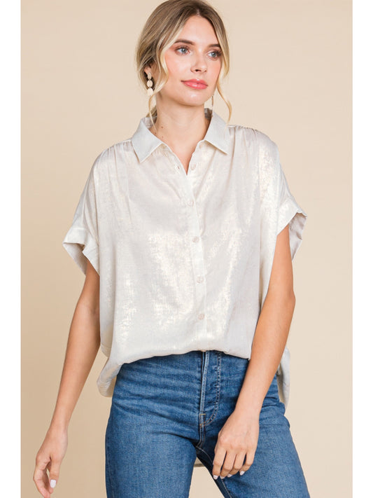 Metallic Pearl Button Up Top