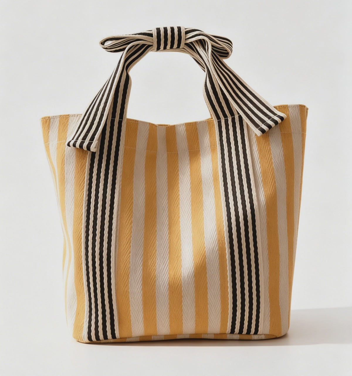 Mini Striped Bow Handle Tote Yellow