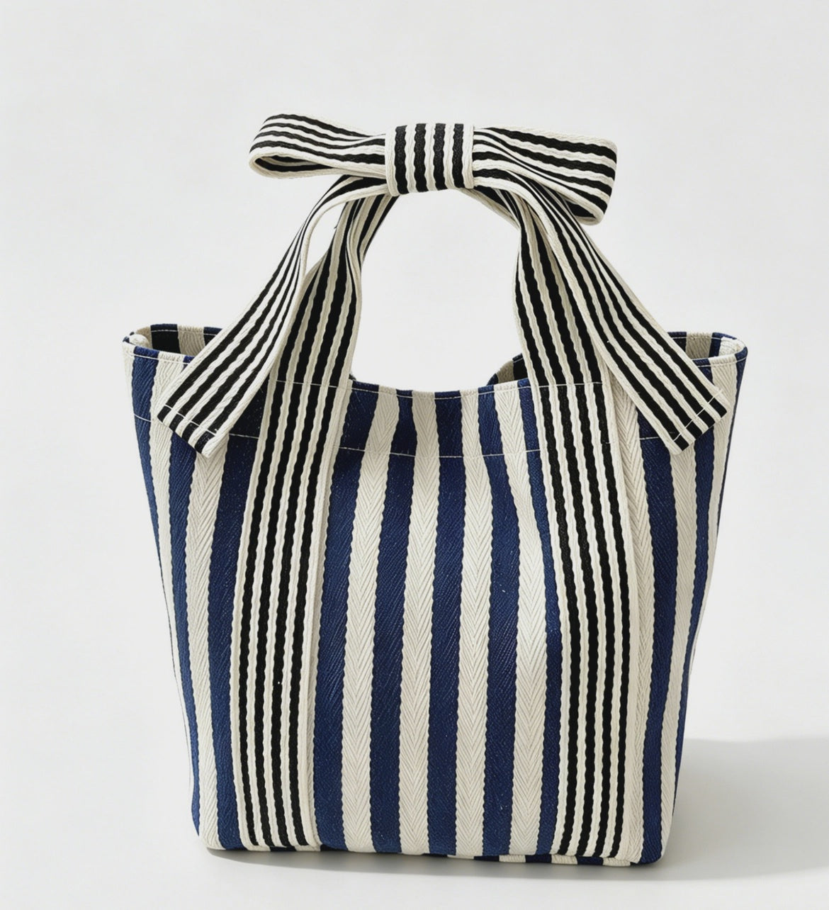Mini Striped Bow Handle Tote Navy