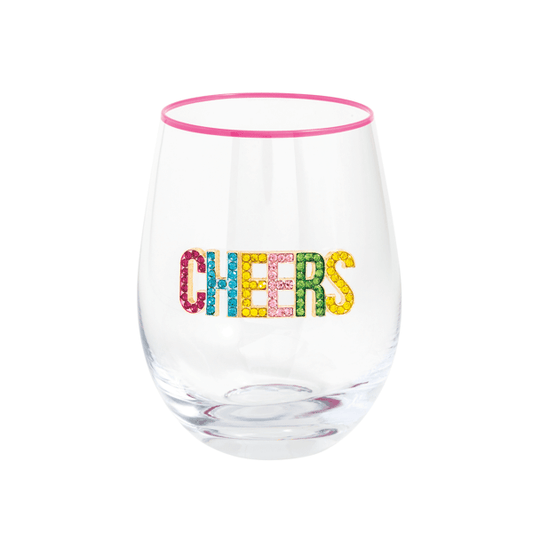 Beaded Cheers Wine Glass