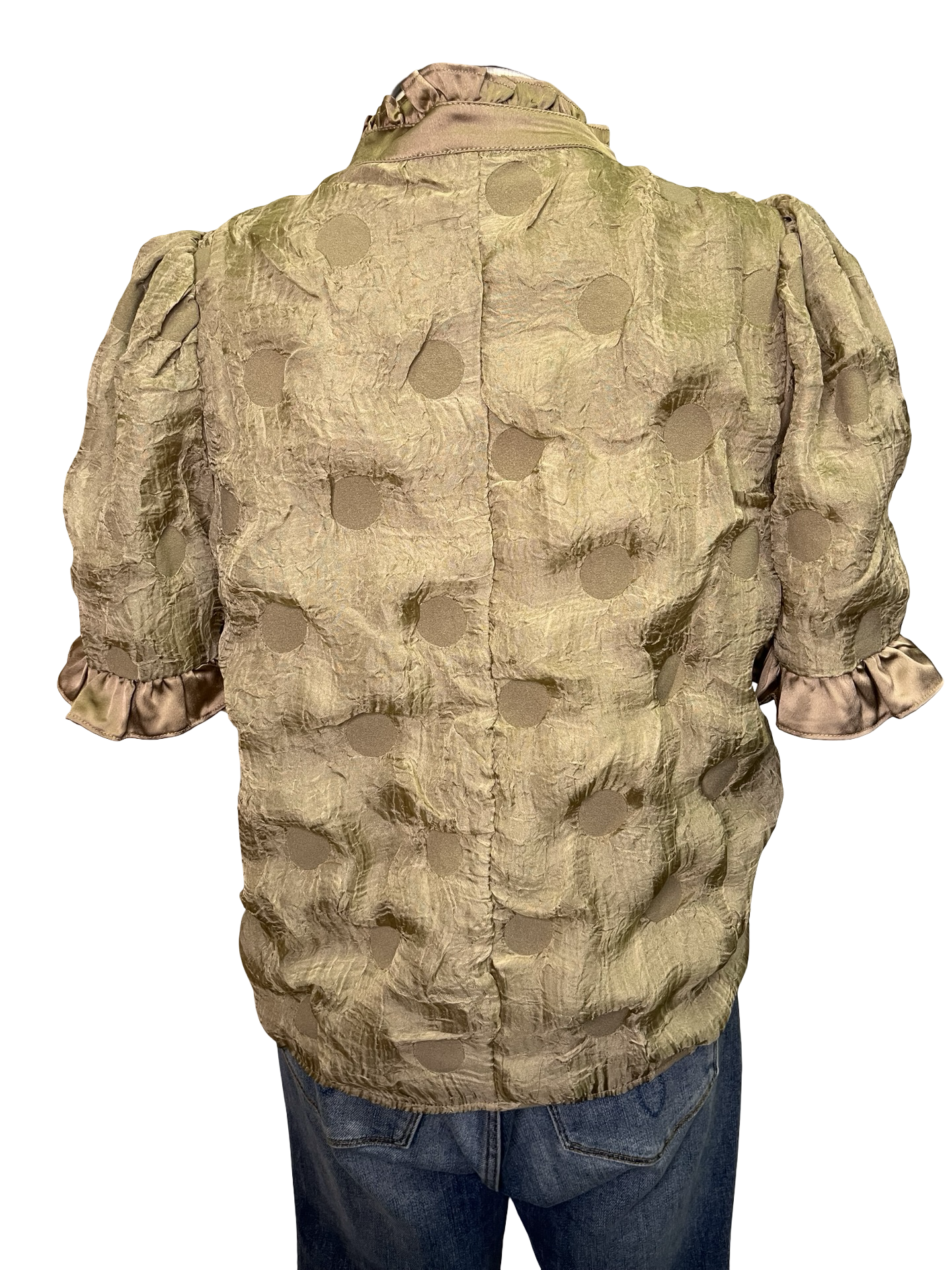 Satin Ruffled Dotted Textured Top Tan