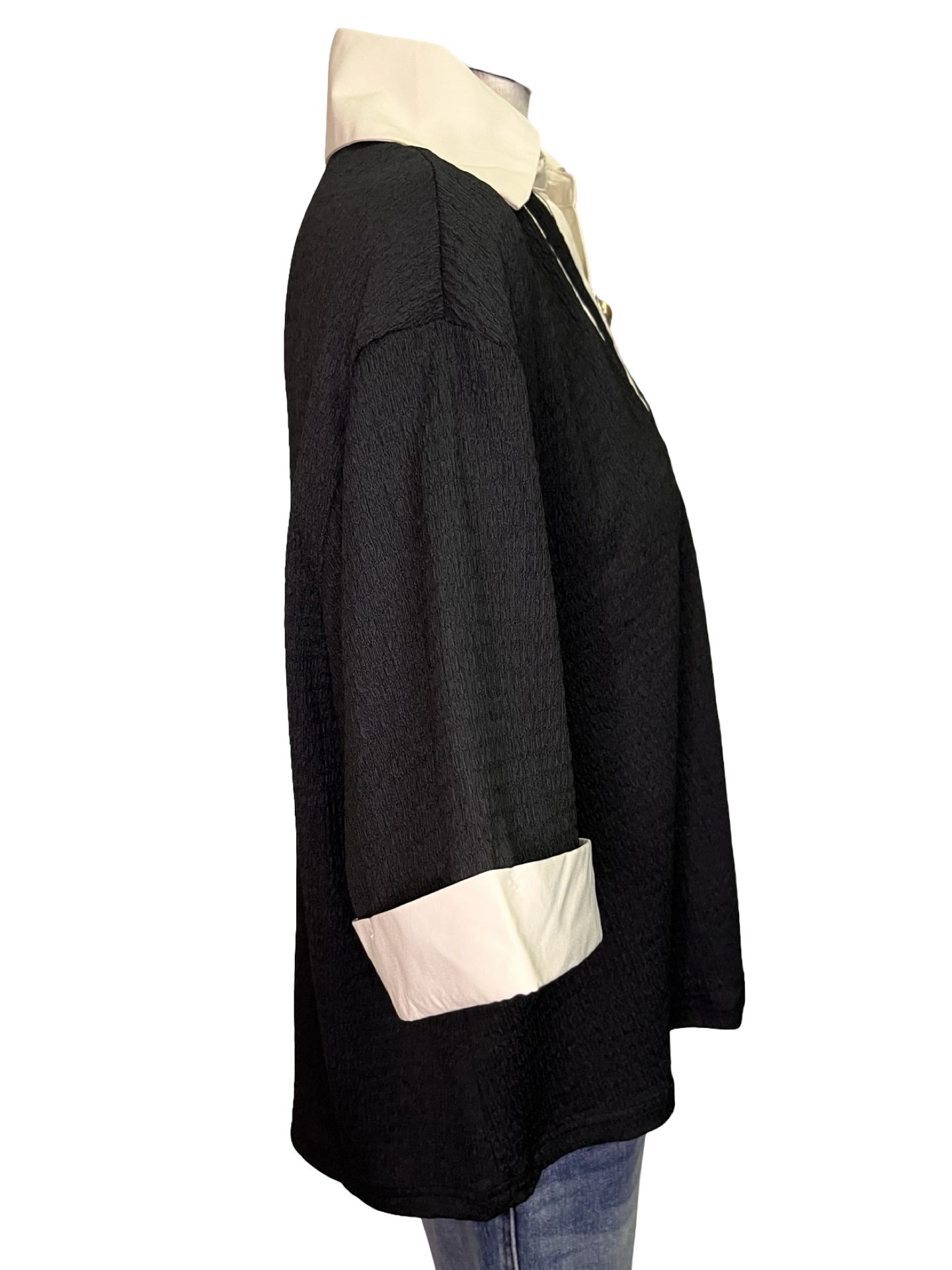 Collar V Neck Short Sleeve Top Black