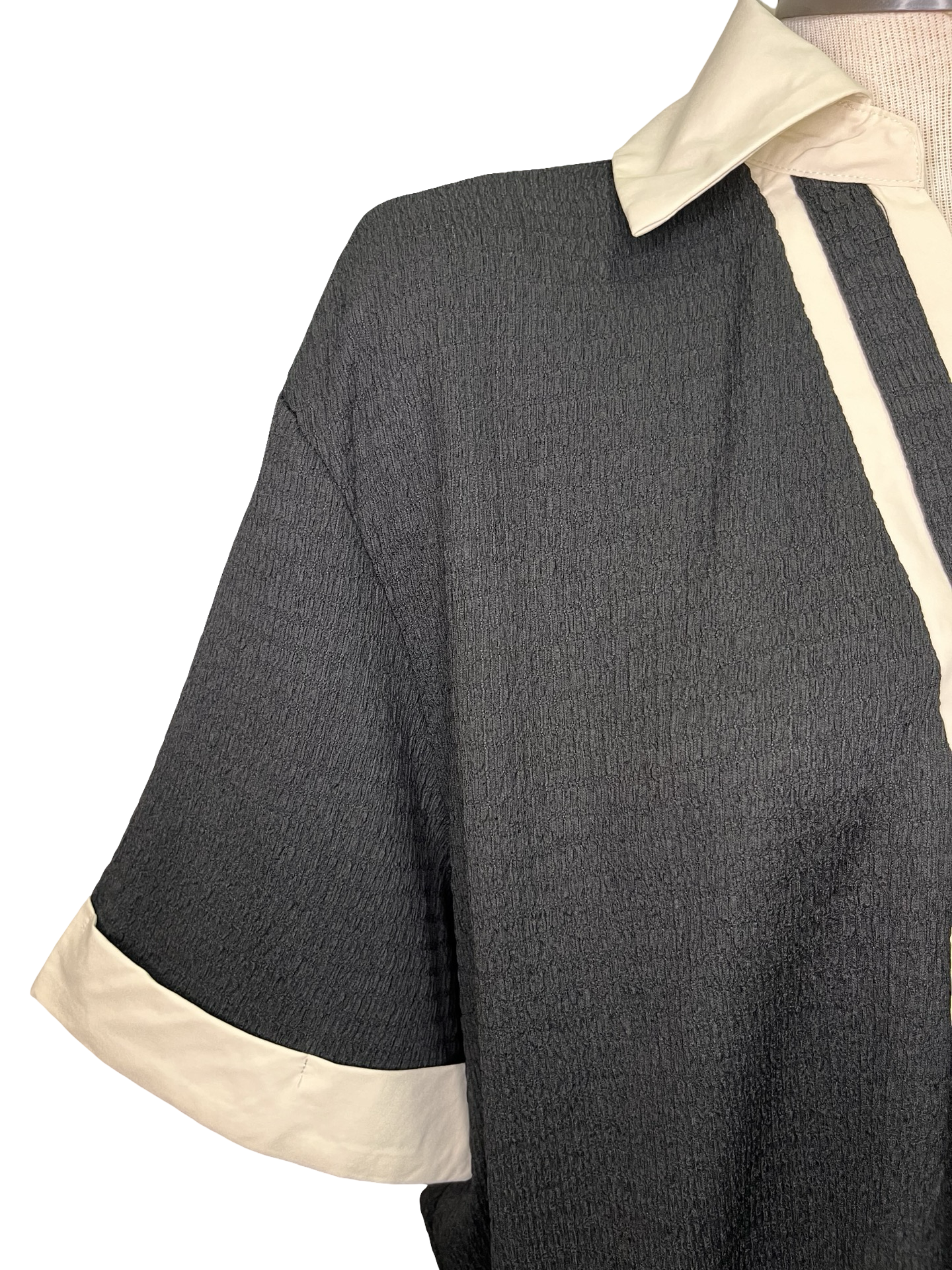 Collar V Neck Short Sleeve Top Black