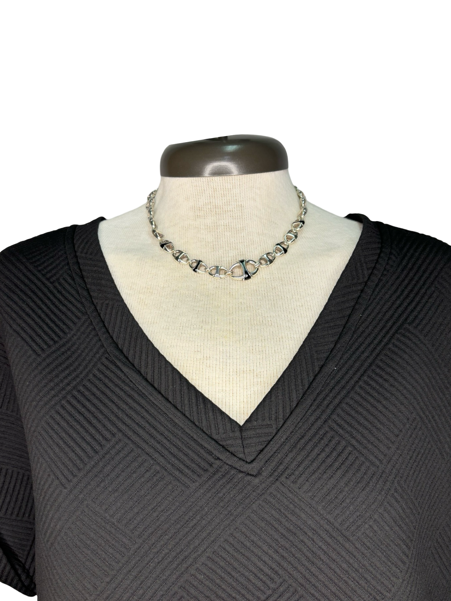 Textured V Neck Top Black