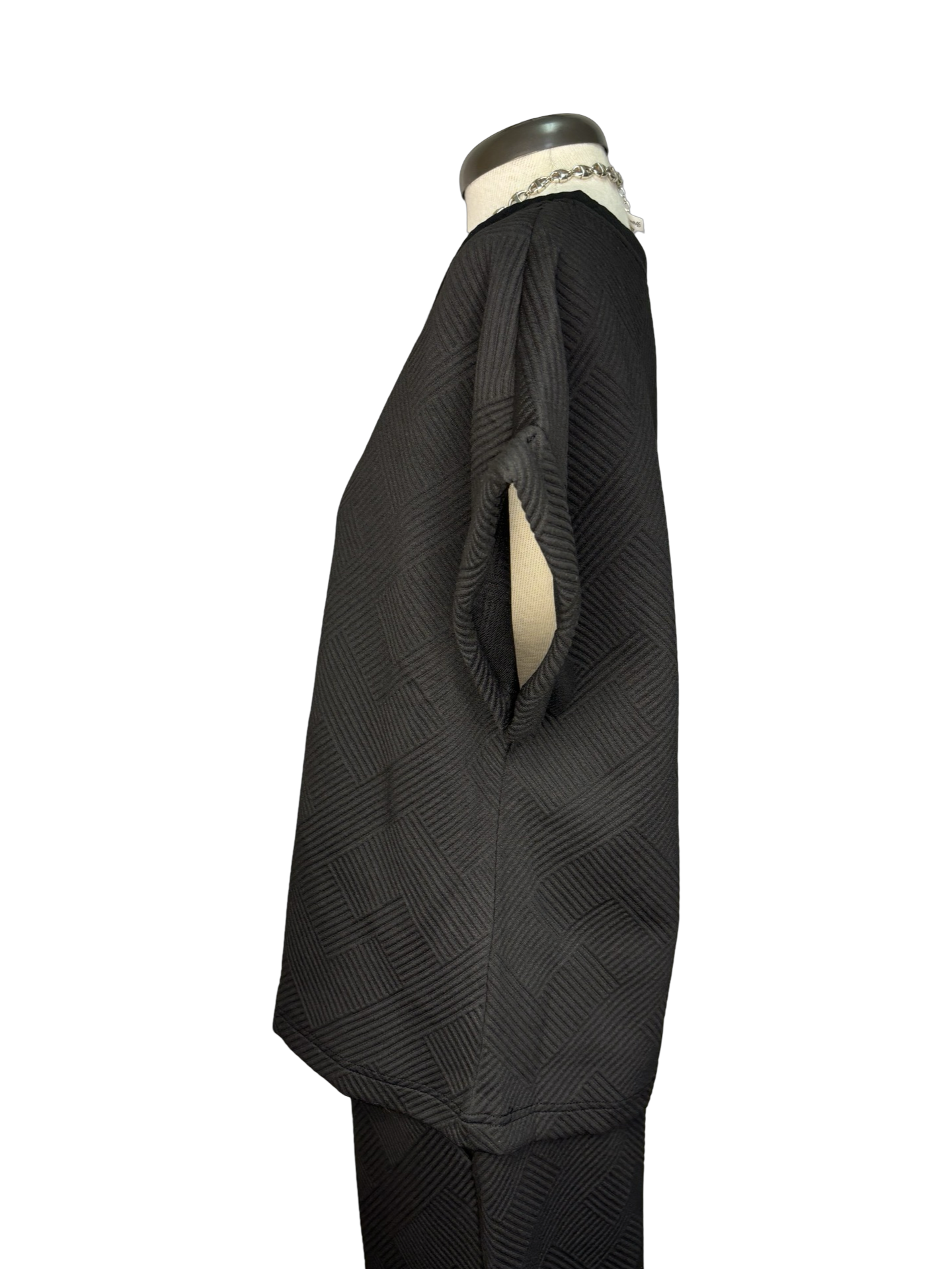 Textured V Neck Top Black