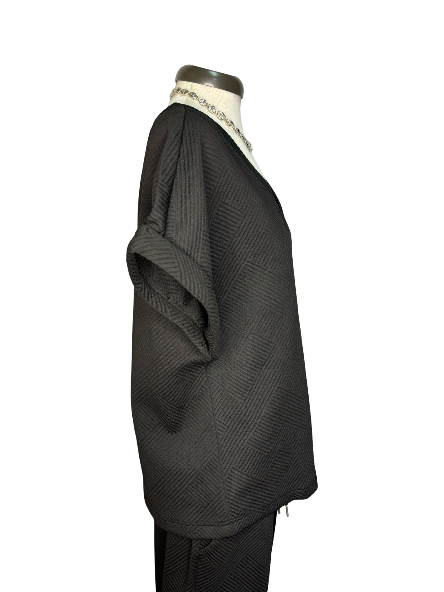 Textured V Neck Top Black
