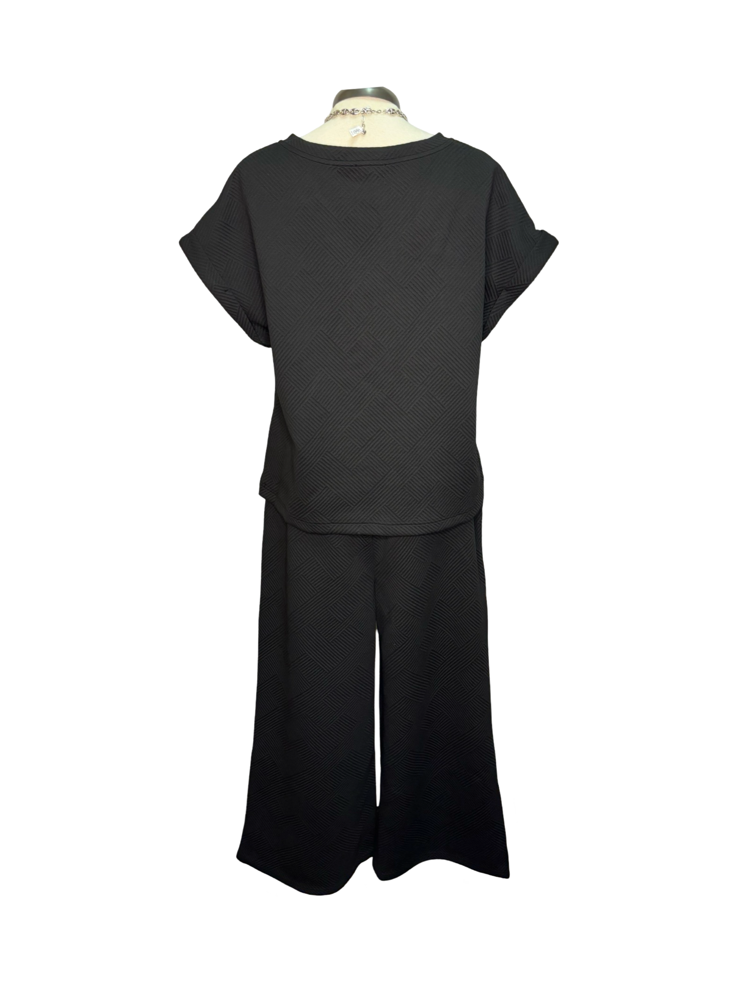 Textured Straight Leg Crop Pant Black