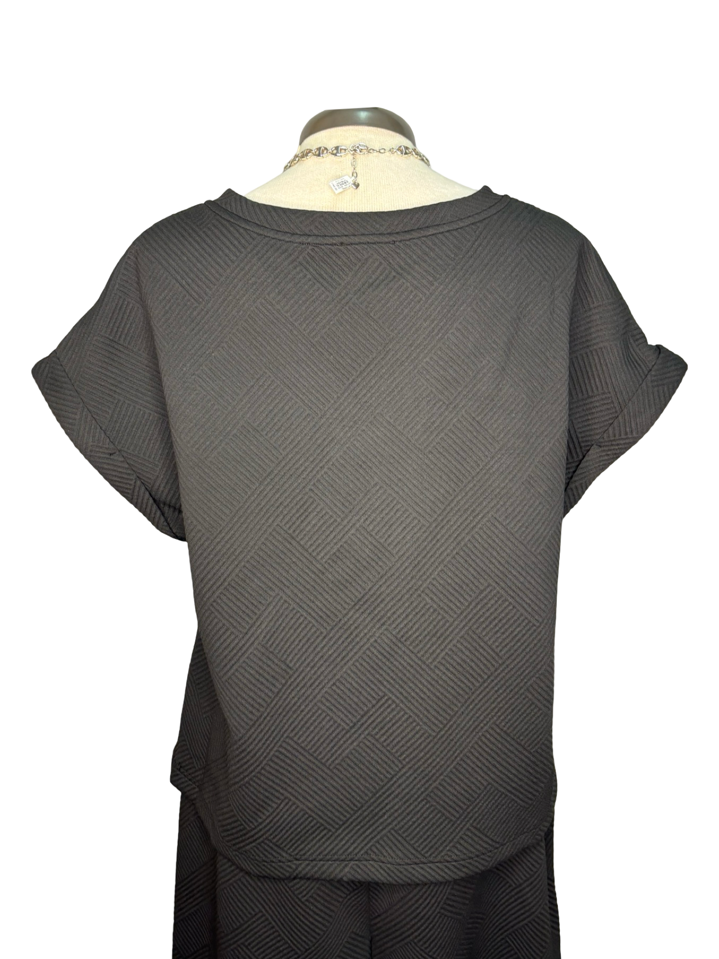 Textured V Neck Top Black