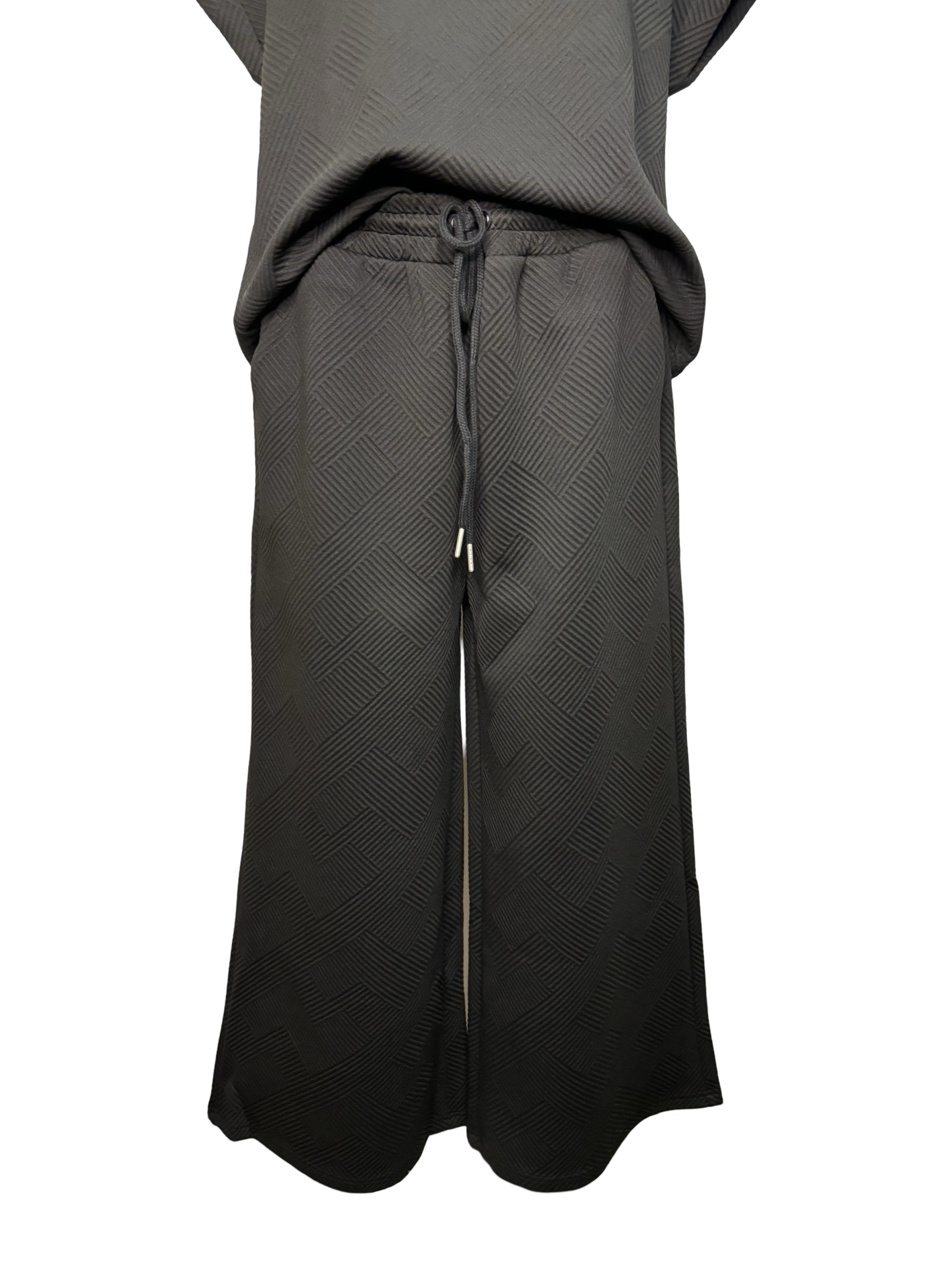 Textured Straight Leg Crop Pant Black