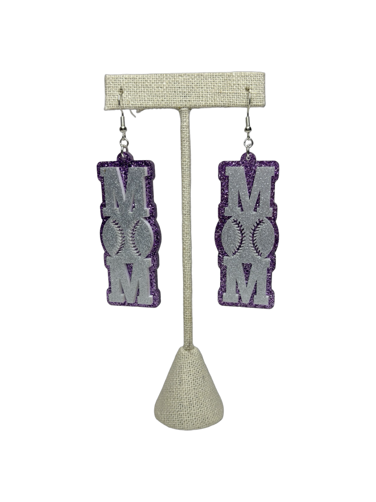 Baseball Mom Earrings White/Purple