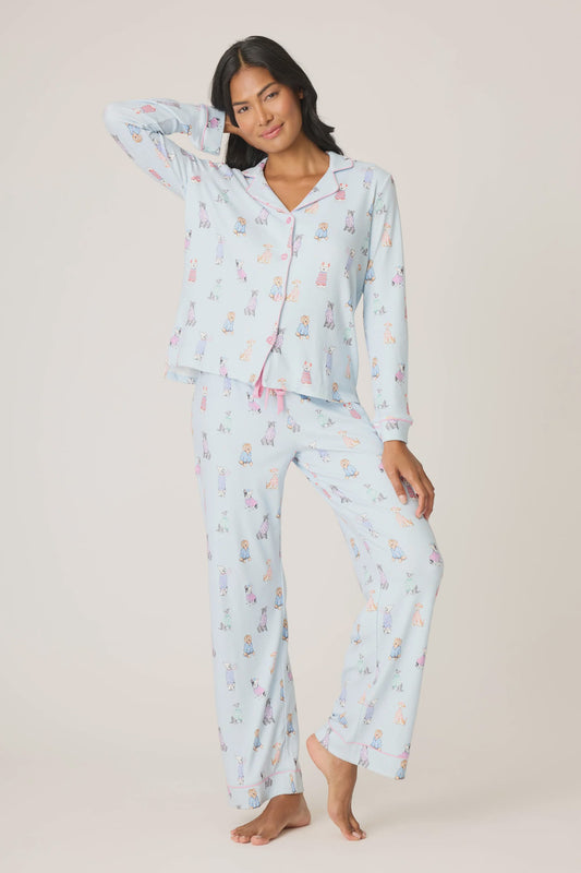 Doggone Cold Dog Print Pointelle PJ Pant Set Blue Haze