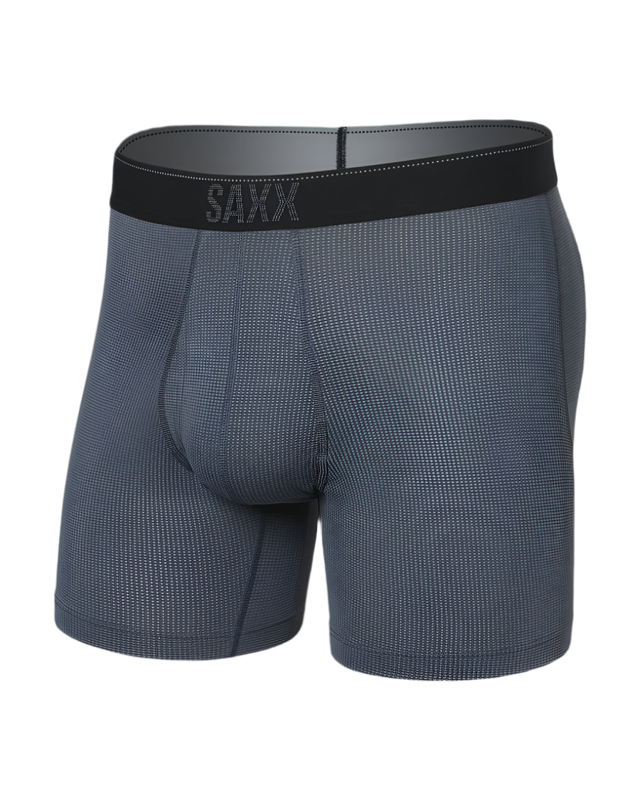 Gray boxer briefs with black waistband on a white  background