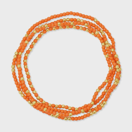Seed Bead Stretch Game Day Bracelet 2mm Orange/Gold