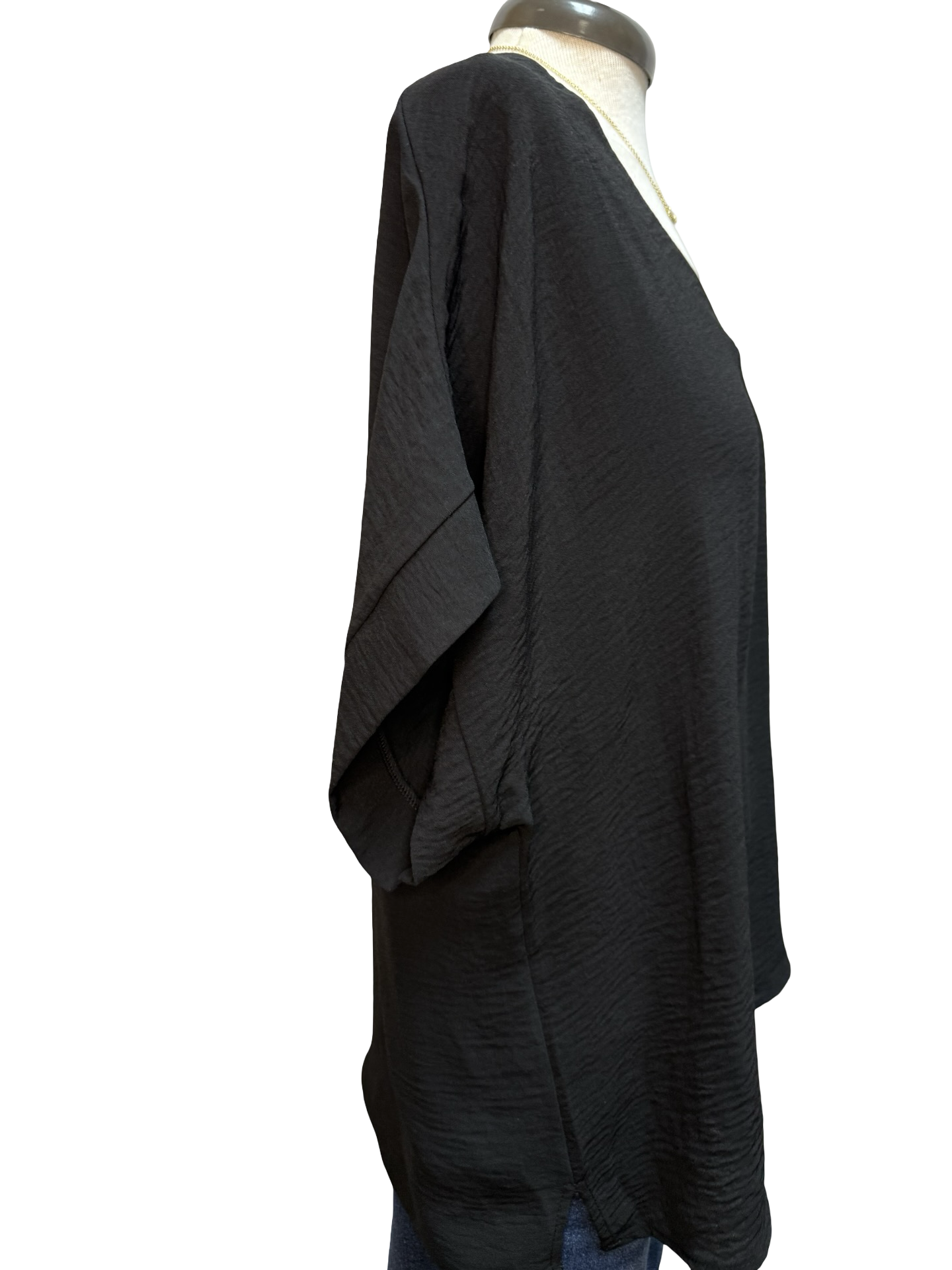 Solid V Neck Short Sleeve Blouse Black