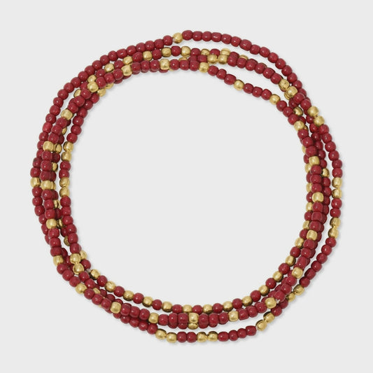 Seed Bead Stretch Game Day Bracelet 2mm Maroon/Gold