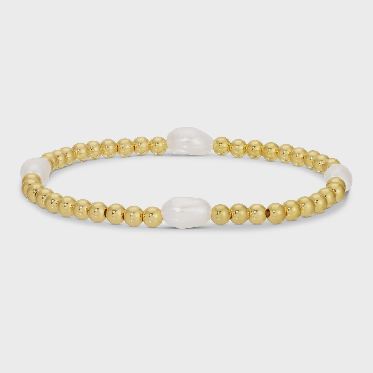 Beaded Stretch Bracelet 4mm with Pearl Accents Gold