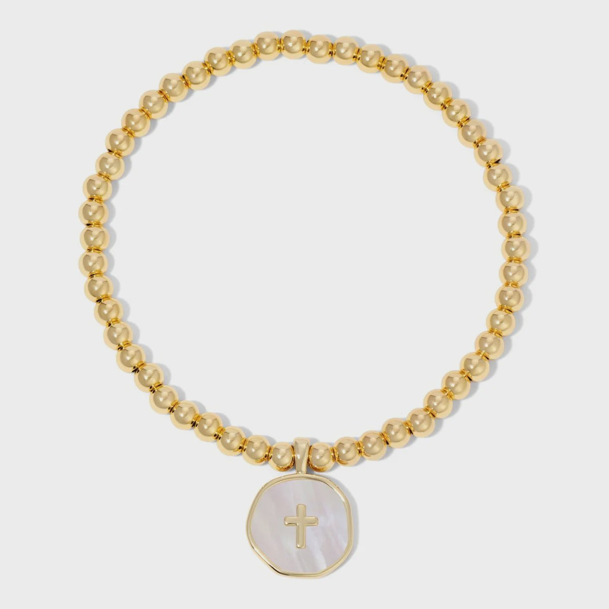 Cross Accented Shell Charm Stretch Bracelet Gold