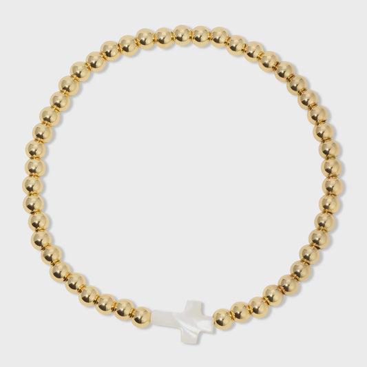 Gold Beaded Shell Cross Bracelet 4mm